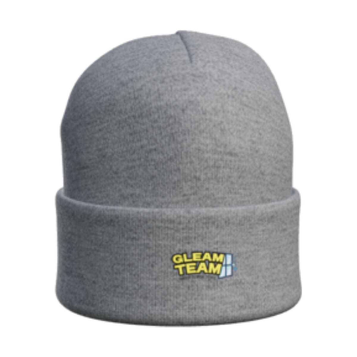 Cuffed Beanie in Heather Gray with the Gleam Team logo