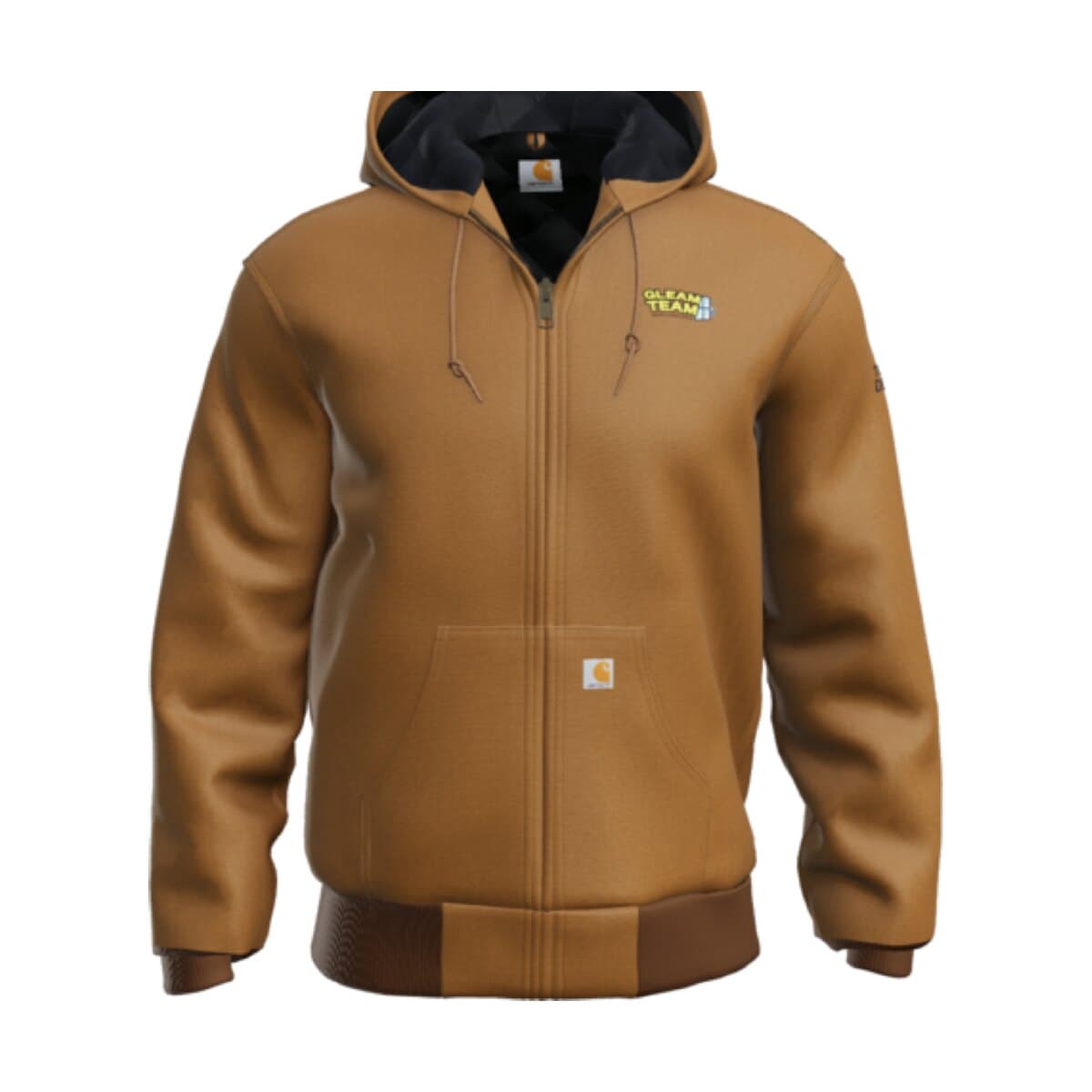 Duck Active Jacket in Carhartt Brown, hooded, quilted lining with the Gleam Team logo
