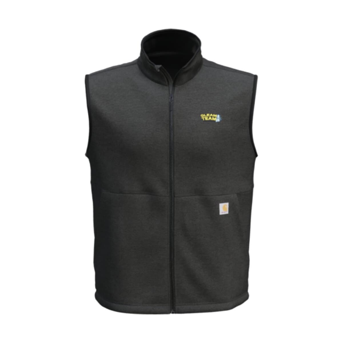 Fleece Vest in Carbon Heather with the Gleam Team logo